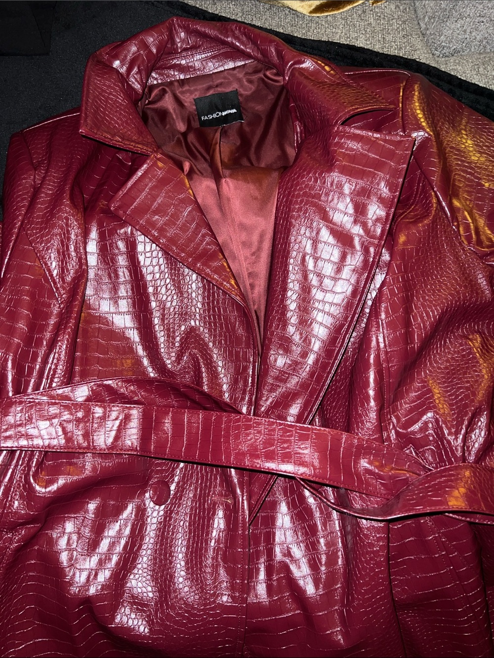 Fashion Nova Wine Croc-Embossed Trench Coat